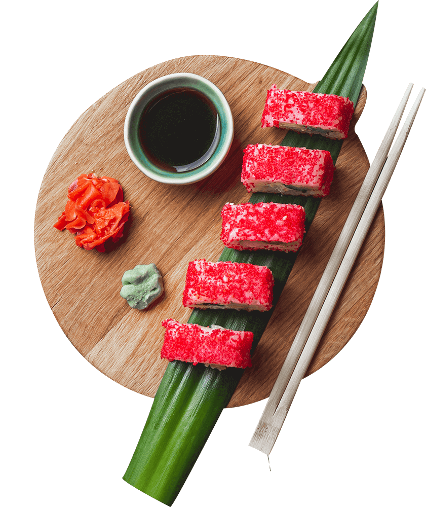 Sushi en un plato de madera con watsabi miss sushi miss sushi restaurante